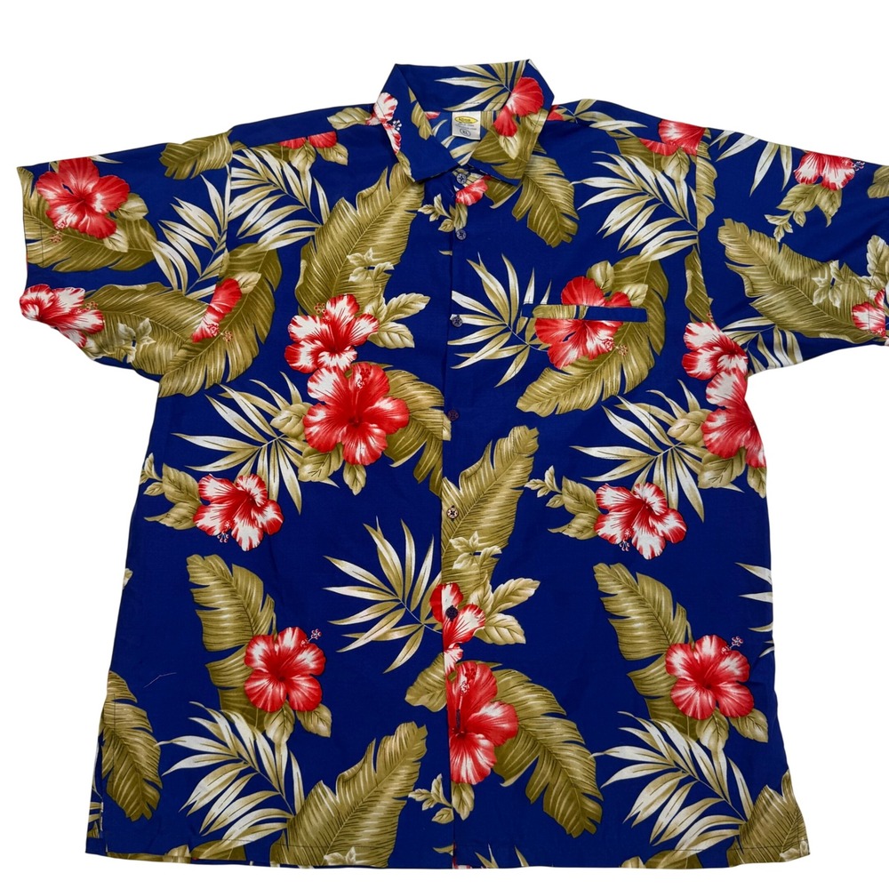 Rima Beachworld Mens XL Blue Tropical Palm Leaf Terivoile Hawaiian Shirt